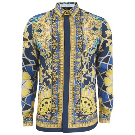 versace silk shirt mens blue|versace collection men shirt sale.